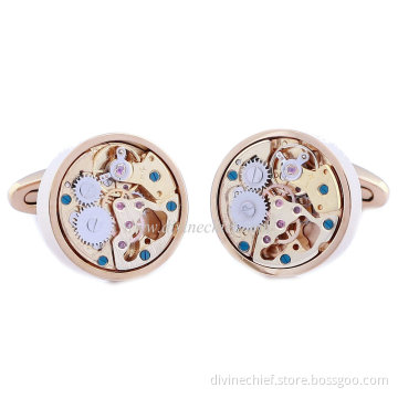 2016 Newest Design Product IP Golden Plated Cufflinks Best Quality 316L Stainless Steel Men Movement Cufflinks